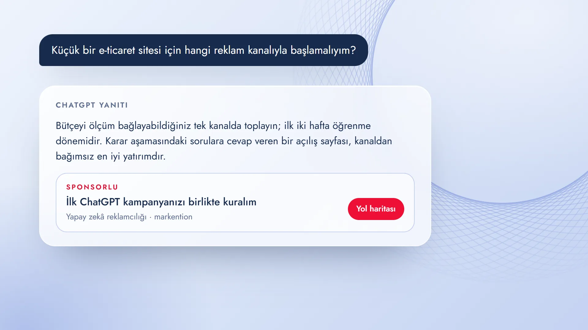 ChatGPT yanıtı ve altında Sponsorlu etiketli reklam birimi