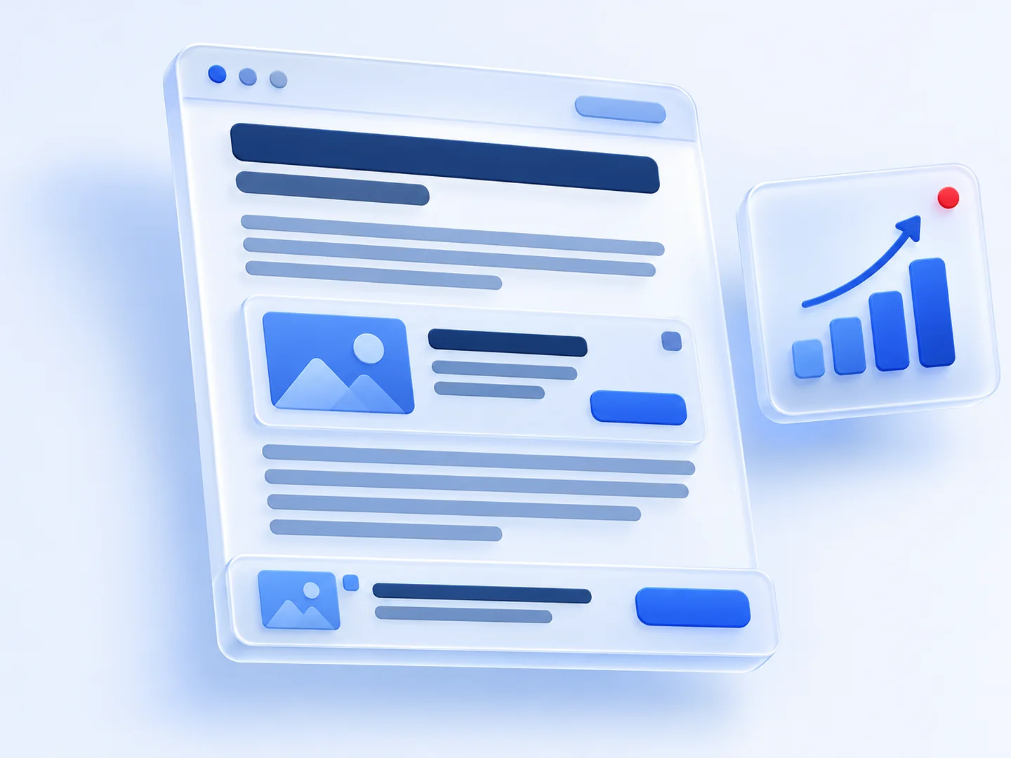 AdSense ile gelir: makale içi reklam alanı, sabit alt reklam ve yükselen kazanç grafiği olan içerik sitesi