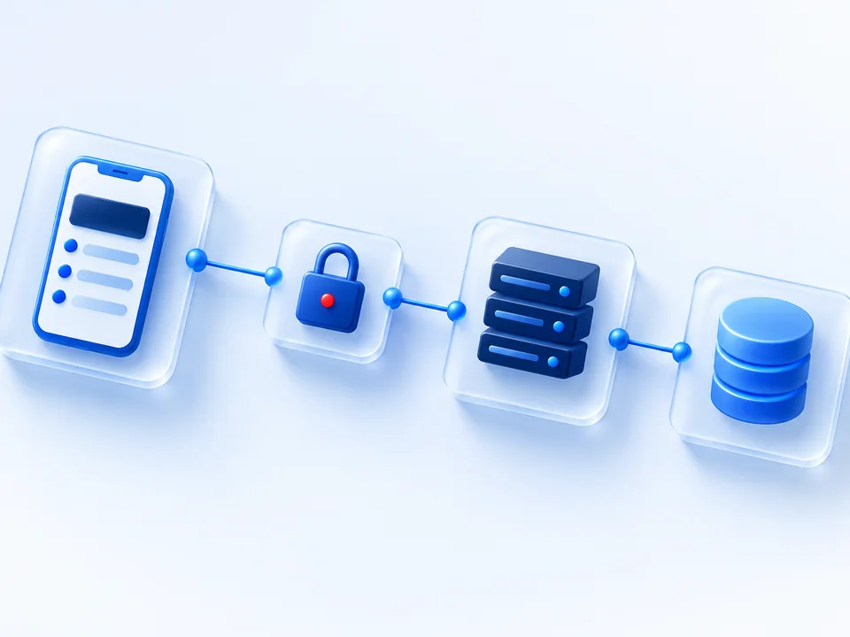 Arka uç ve API: telefonun güvenli bağlantıyla sunucu ve veritabanına bağlanması