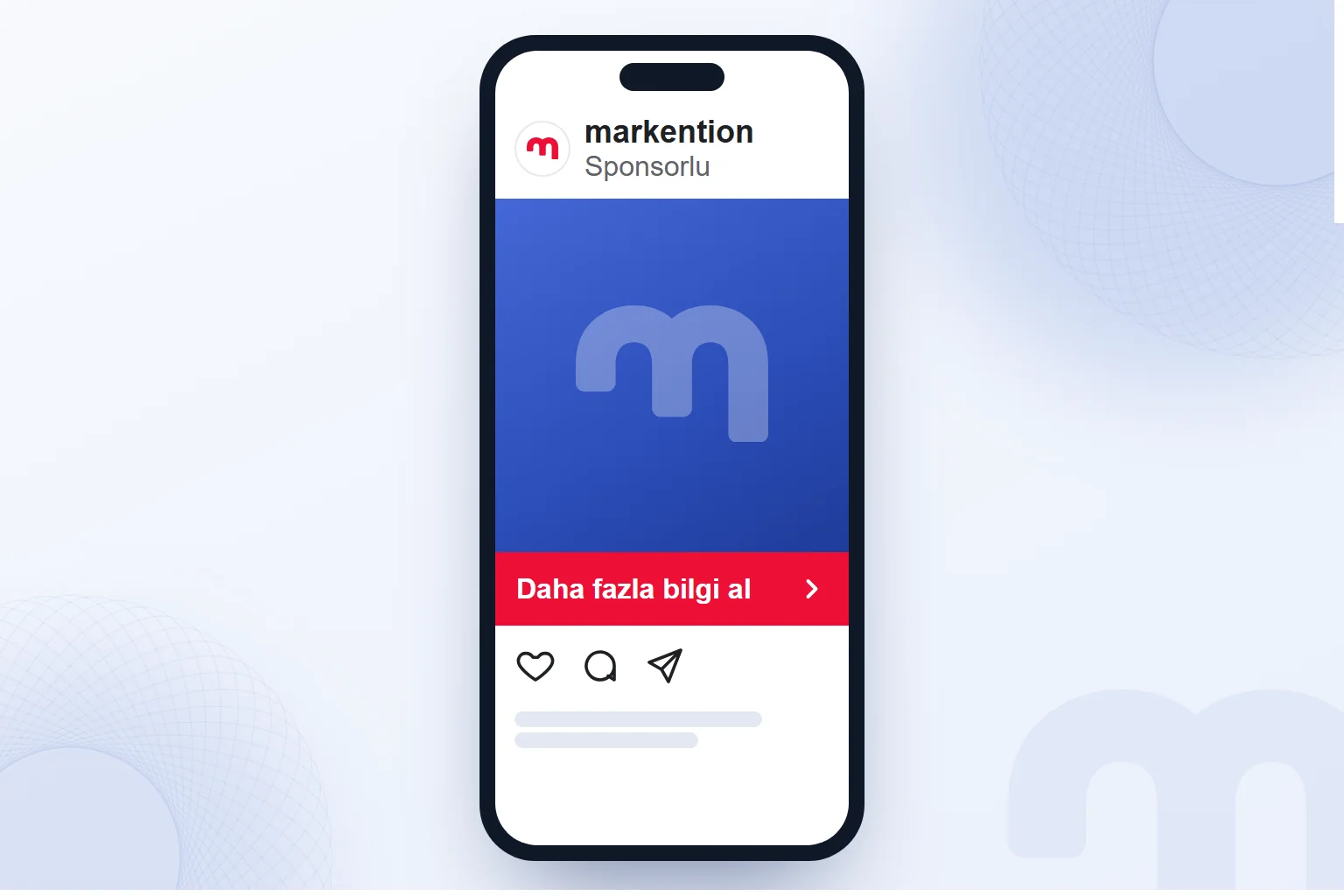 Instagram akışında sponsorlu markention gönderisi ve altında “Daha fazla bilgi al” düğmesi.