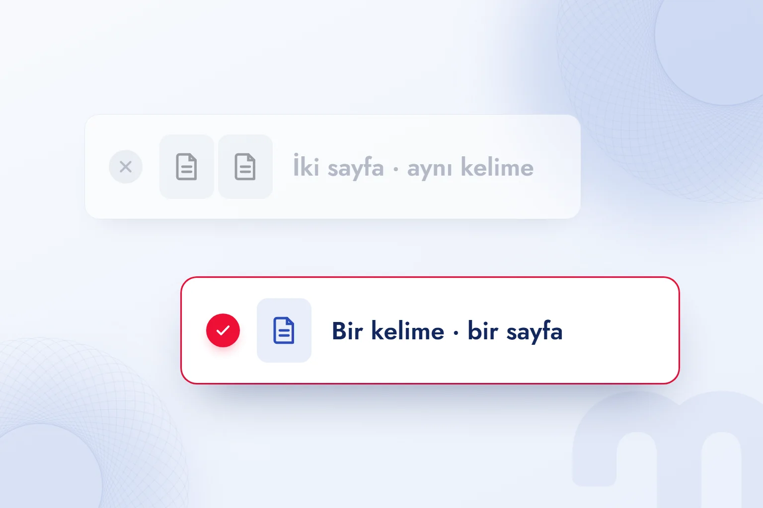 Aynı kelimeyi hedefleyen iki sayfa yerine tek sayfa.