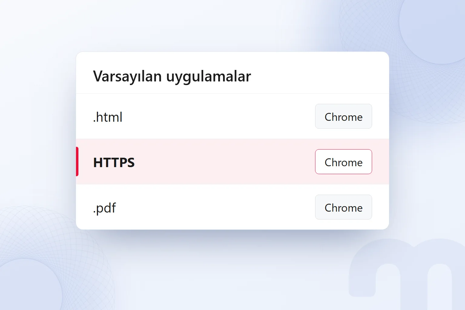 Windows’ta varsayılan uygulamalar ekranında bağlantı türüne tarayıcı atamak.