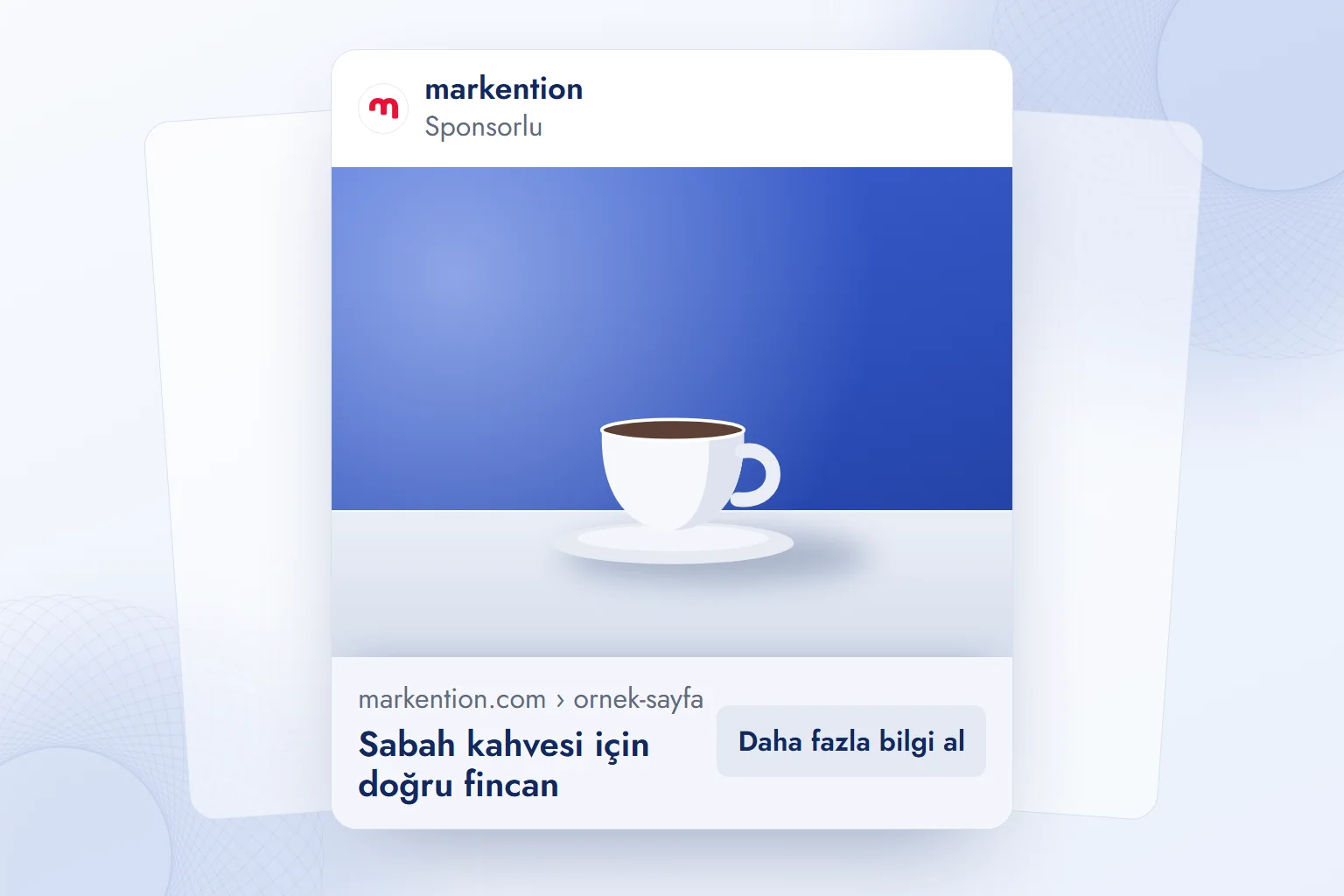 Meta akış reklamı önizlemesi: görselin içinde yazı yok; başlık, açılış adresi ve düğme reklam metni alanında duruyor.