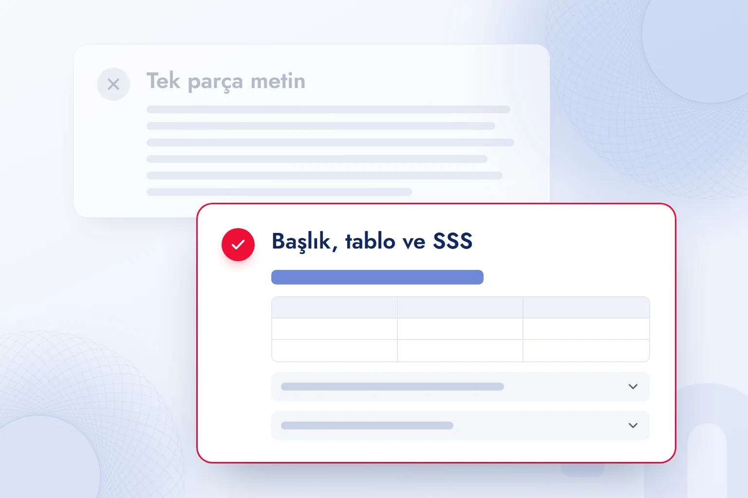 Tek parça uzun metin yerine başlık, tablo ve SSS ile düzenlenmiş sayfa.