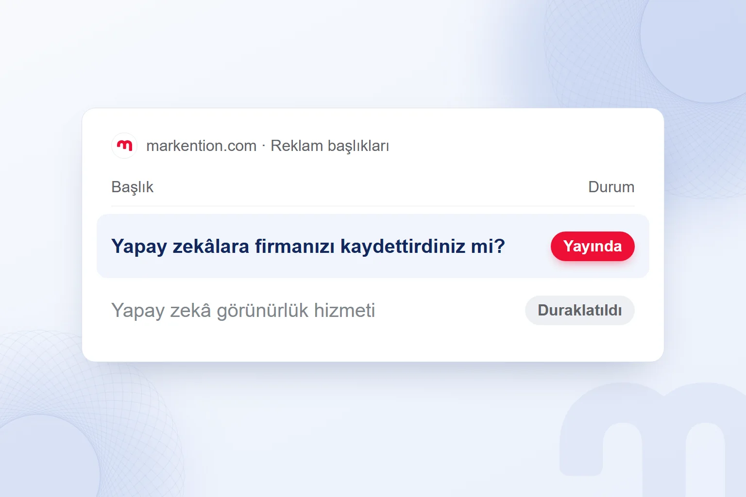 Reklam başlığı sınaması: metaforlu başlık yayında, düz başlık duraklatılmış.