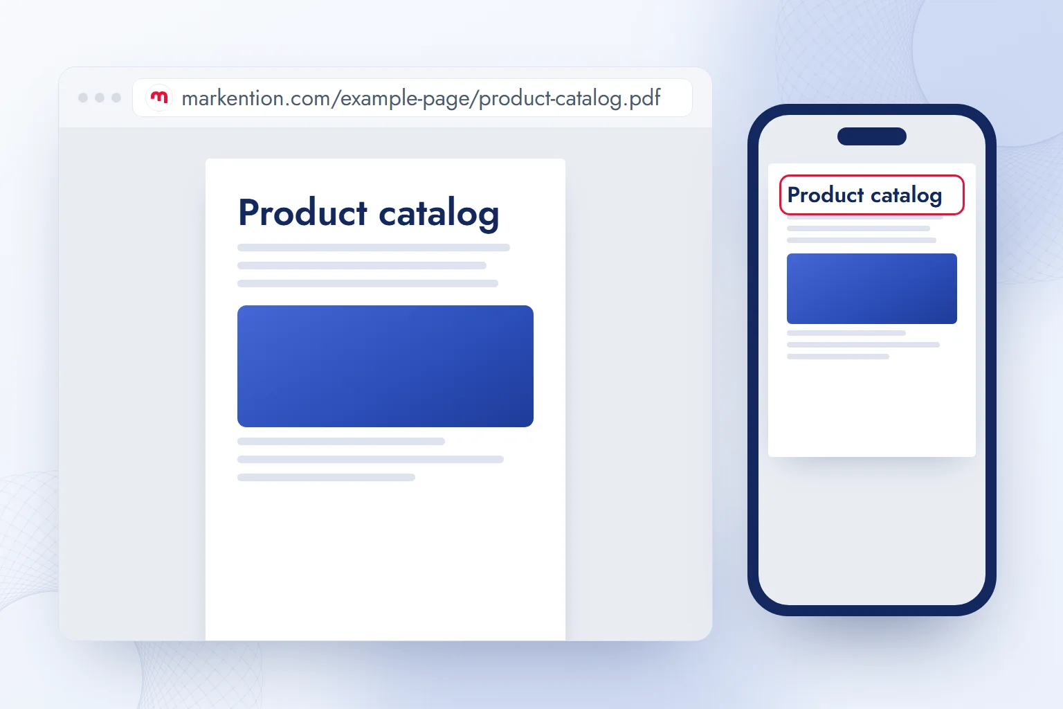 The same product catalog keeps its fixed PDF layout in a desktop browser and on a phone.