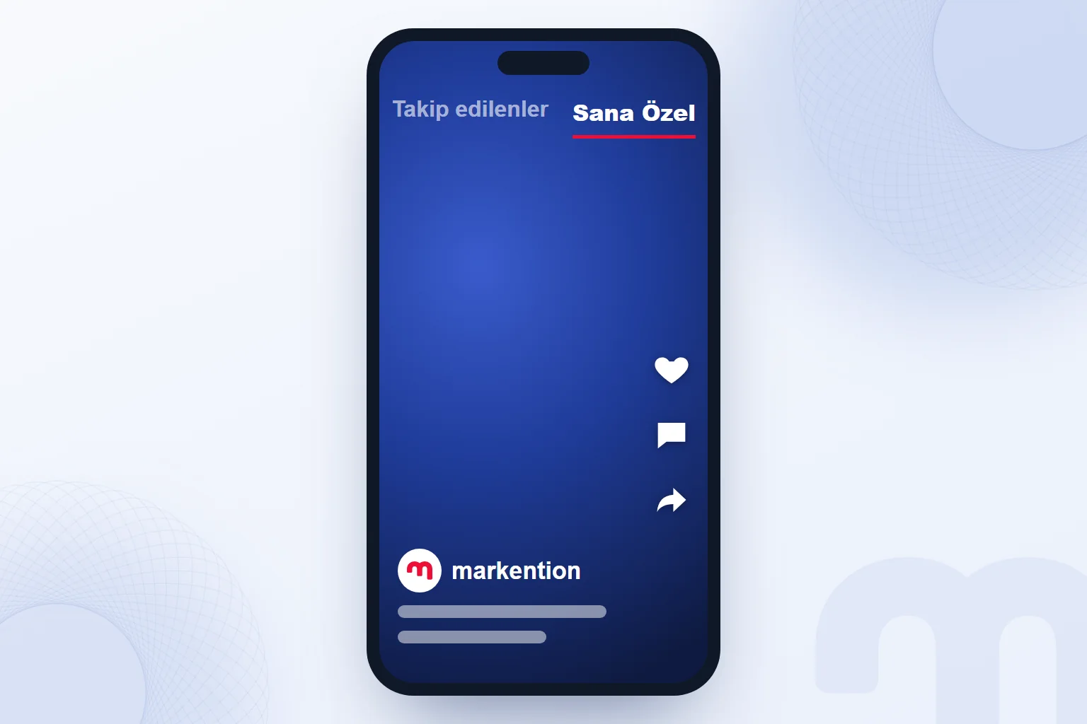 Telefonda Sana Özel akışında dikey video; ekranın üstünde Takip edilenler ve Sana Özel sekmeleri, Sana Özel seçili.