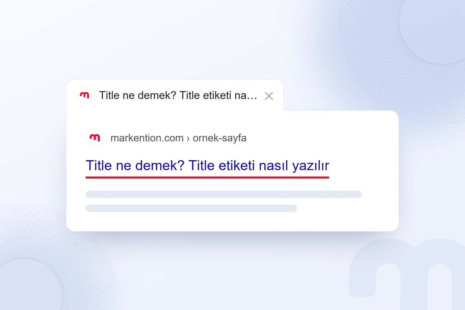 Arama sonucunda title’dan gelen başlık bağlantısı; üstte aynı başlığı taşıyan tarayıcı sekmesi.