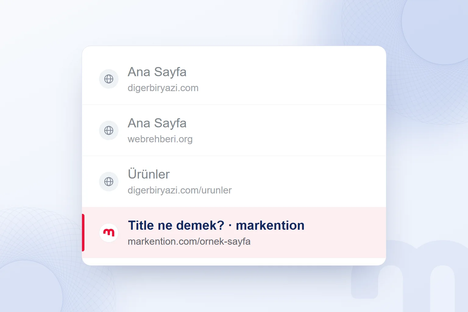 Tarayıcı sekmelerinde iki “Ana Sayfa” ve bir “Ürünler” başlığının yanında sayfaya özgü title.