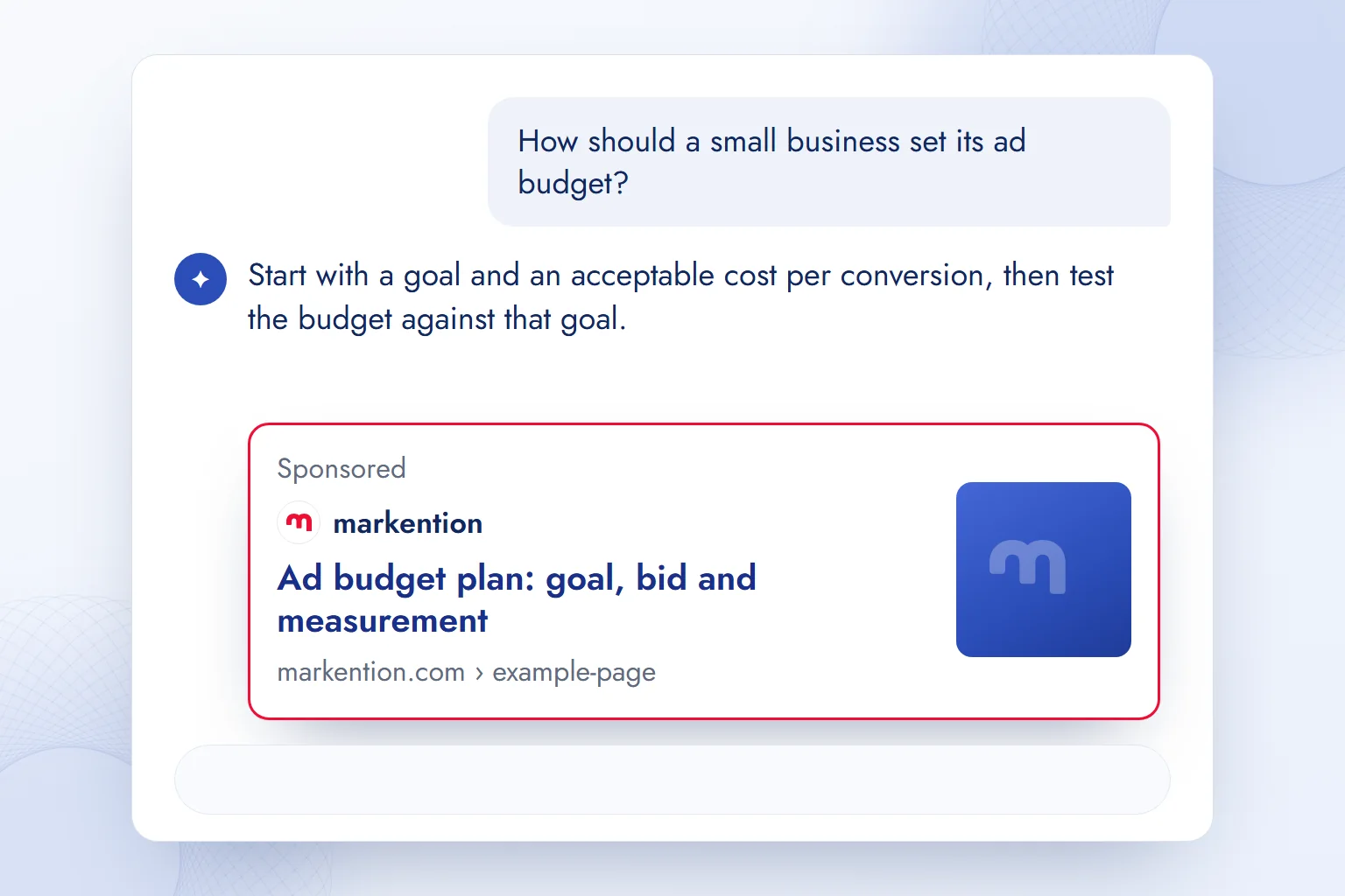 A markention ad in a separate “Sponsored” unit below a ChatGPT answer.