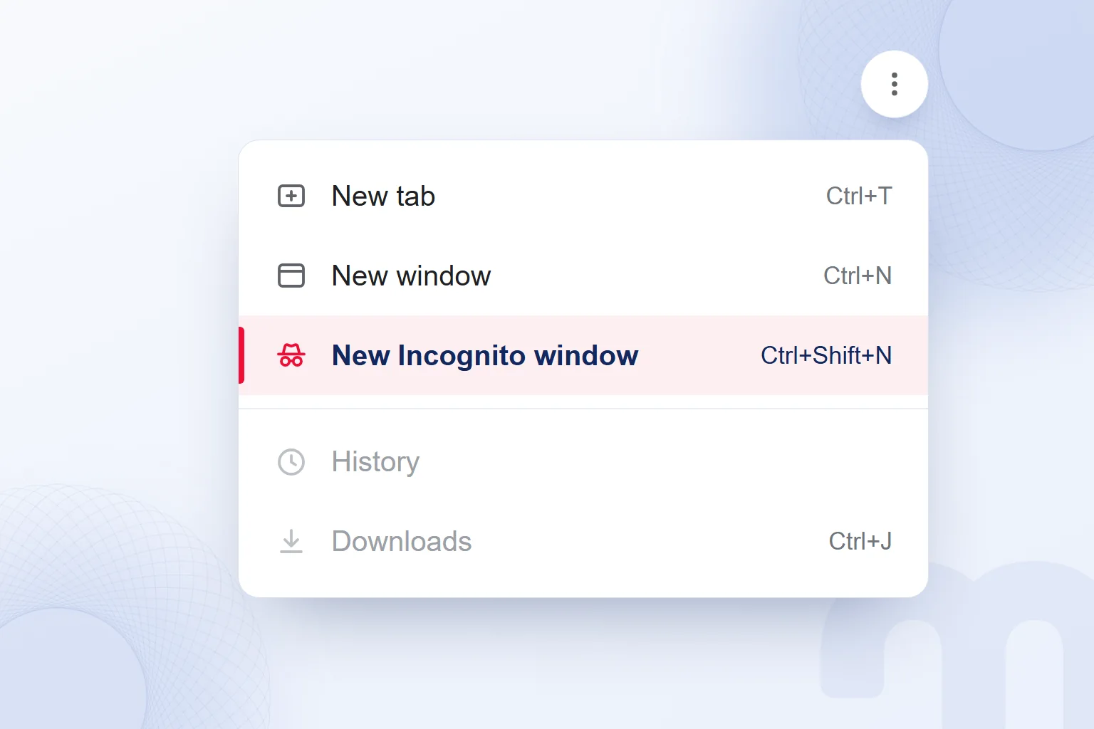 The New Incognito window option and its shortcut in the Chrome menu.