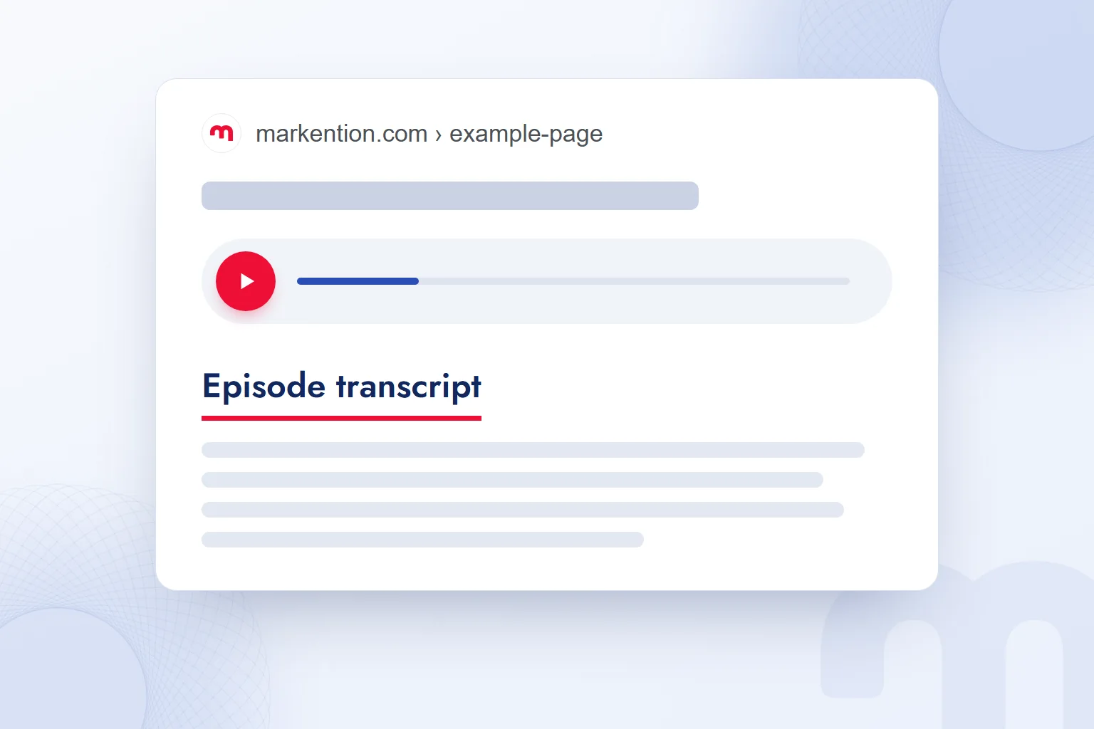 A website episode page shows a player with an episode transcript heading below it.