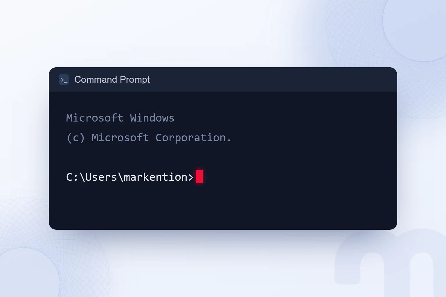 A command prompt on a computer: the Windows command line waiting for input from the user.