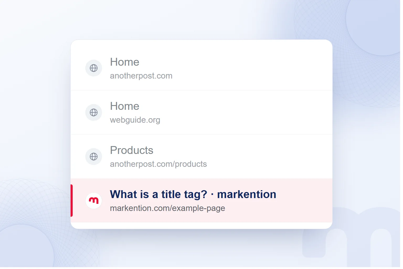 Two generic Home tabs and a Products tab sit above a tab with a page-specific title.