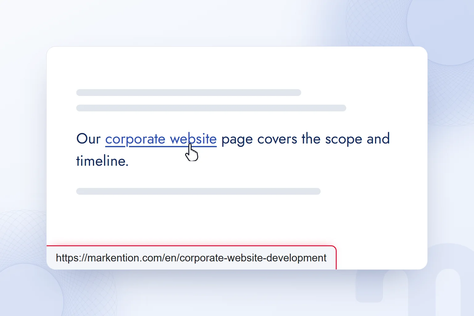 Hovering over a link in the page text shows the target URL at the bottom left of the browser.