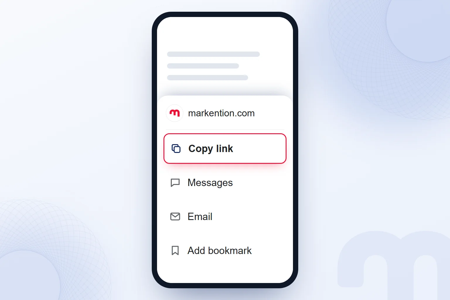 The “Copy link” option selected in a phone’s share menu.