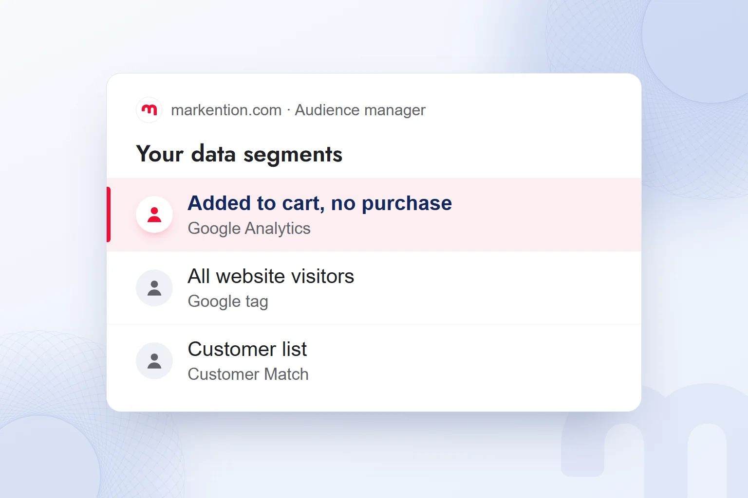 Your data segments in Google Ads, with an audience imported from GA4 selected.