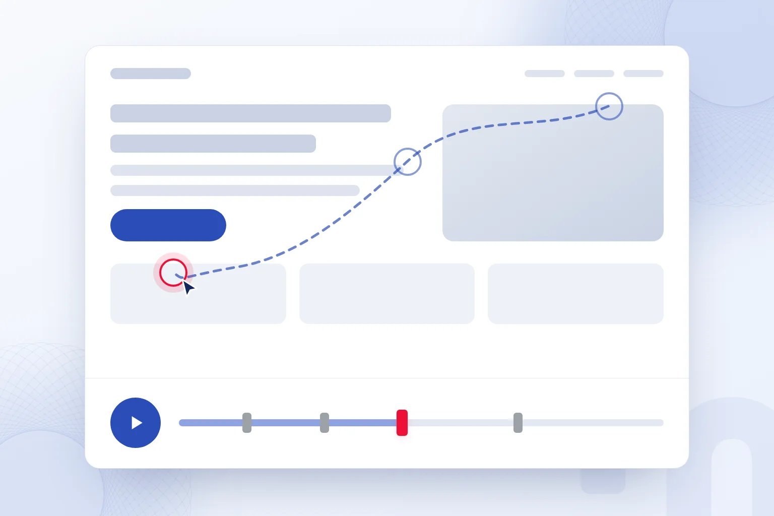 A session recording player with the cursor path and a red rage click marker on the timeline.