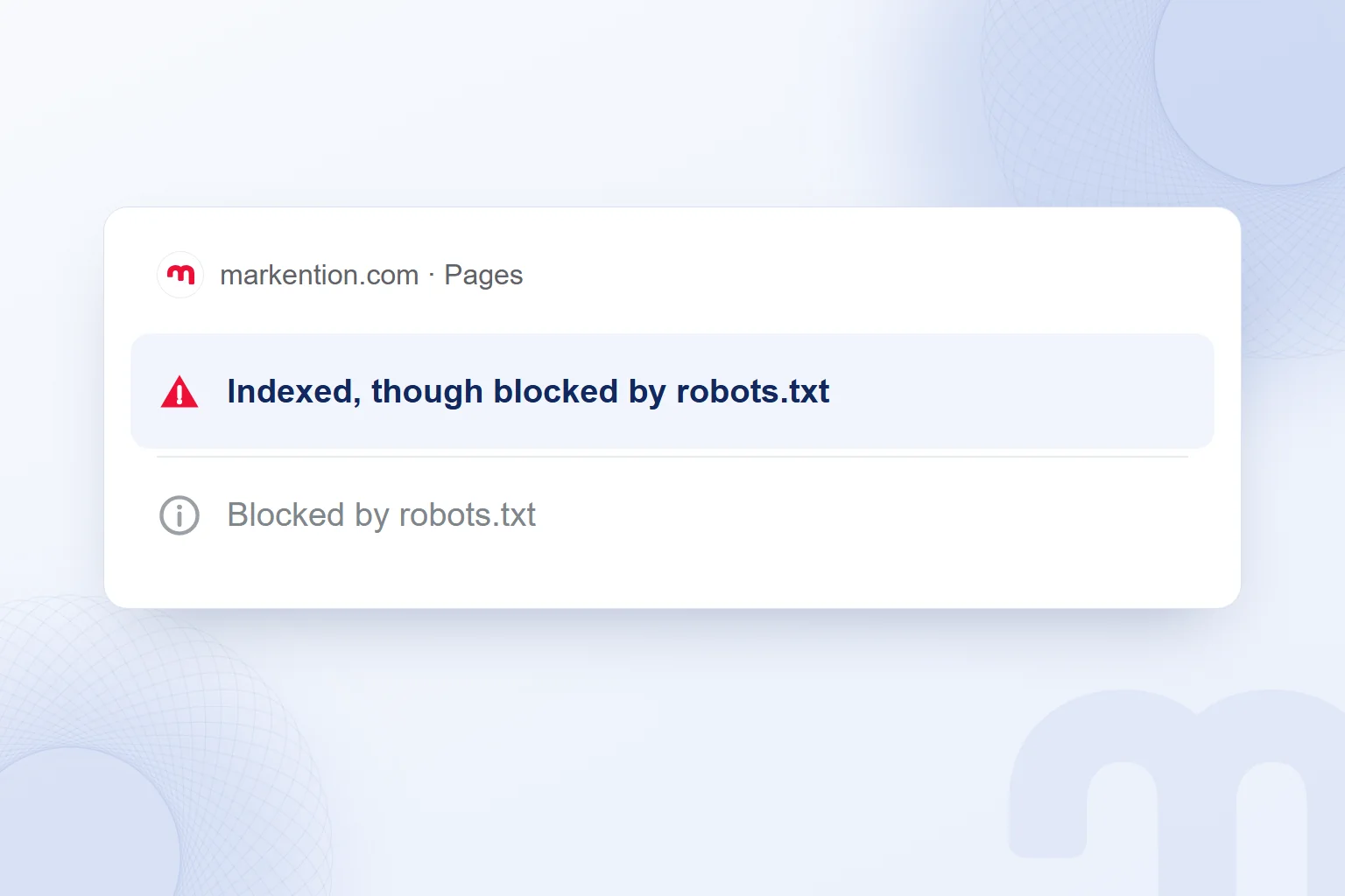 In Search Console, the status “Indexed, though blocked by robots.txt” is highlighted.