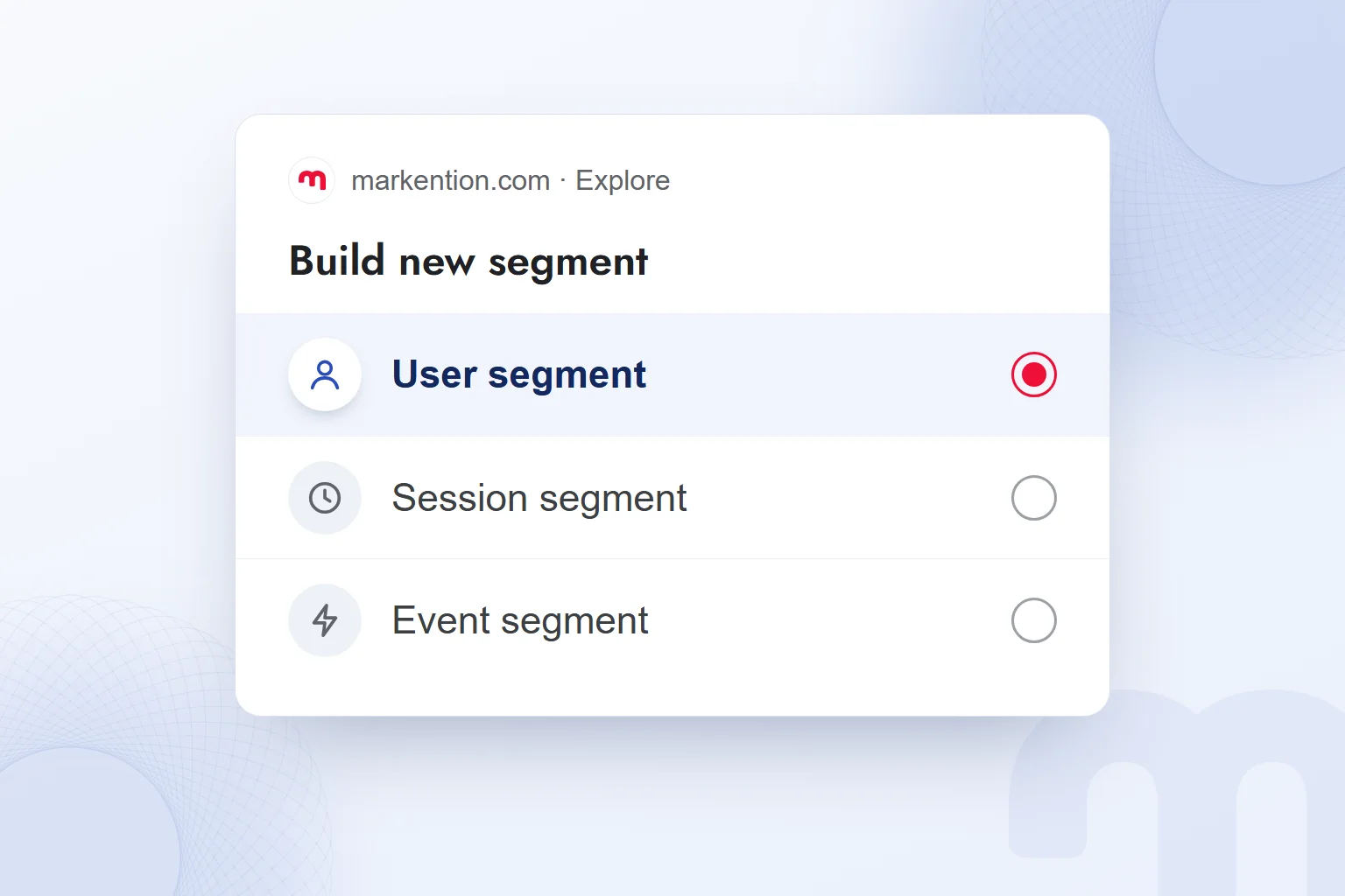 Choosing a new segment type in a GA4 exploration, with the user segment selected.