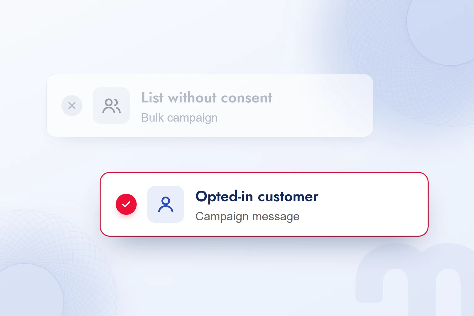 A campaign message to an opted-in customer instead of a bulk message to a list without consent.