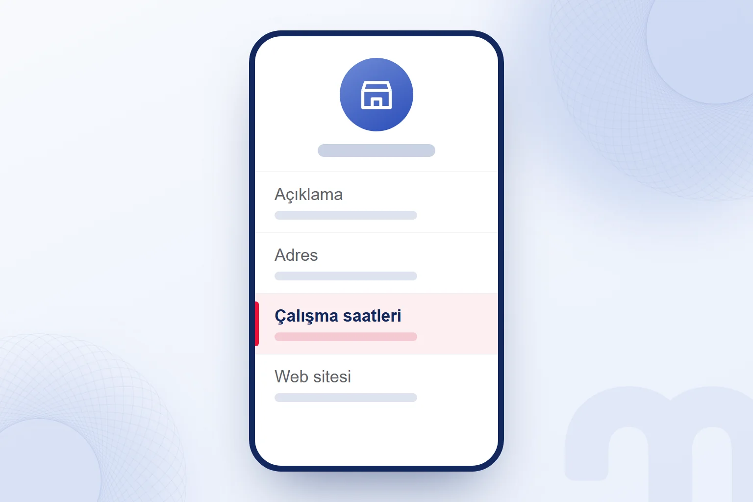 WhatsApp Business işletme profili: işletme adı, açıklama, adres ve çalışma saatleri satırları.
