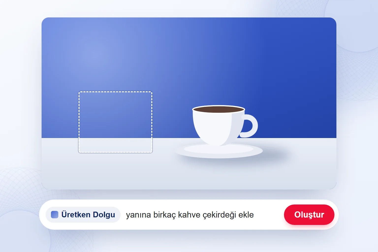 Seçili boş alanın altında üretken dolgu isteği yazılı; Oluştur düğmesi hazır.