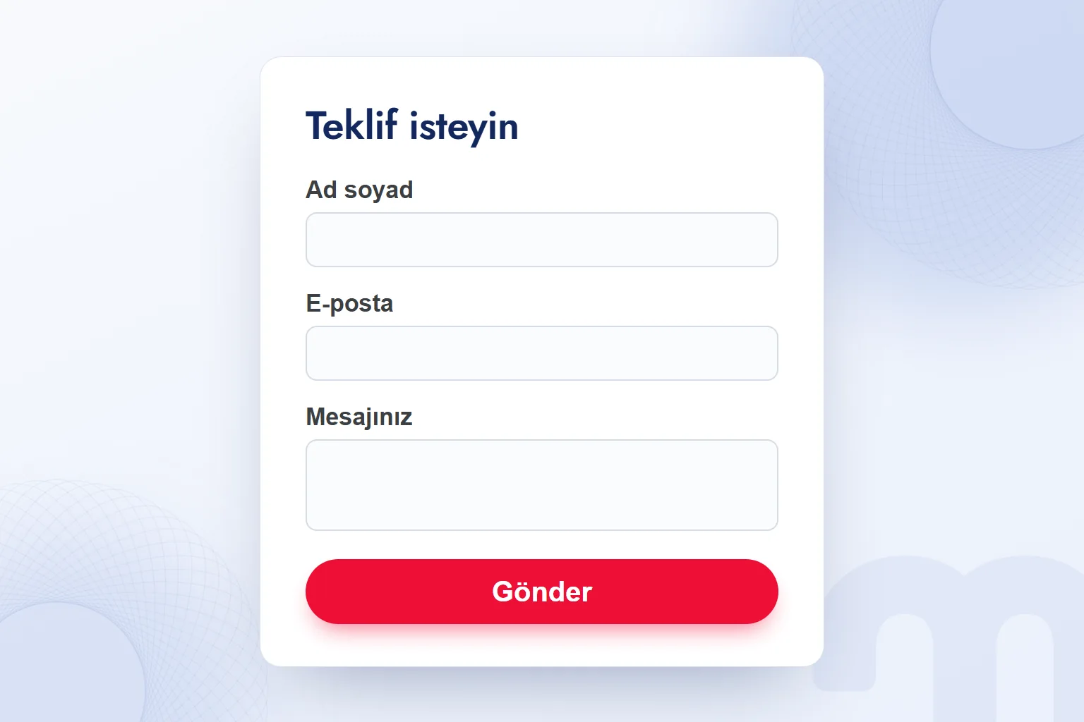 Arayüz örneği: form alanları ve kırmızı birincil düğme.