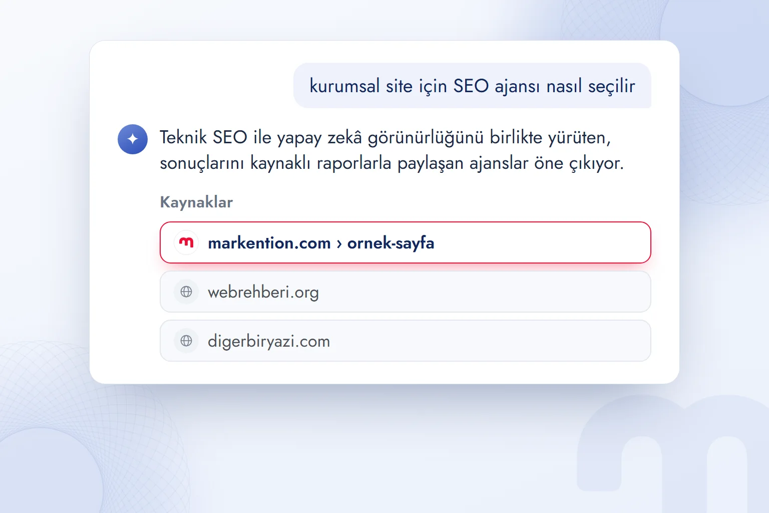 ChatGPT yanıtının altındaki kaynaklar listesi; ilk kaynak markention.com.
