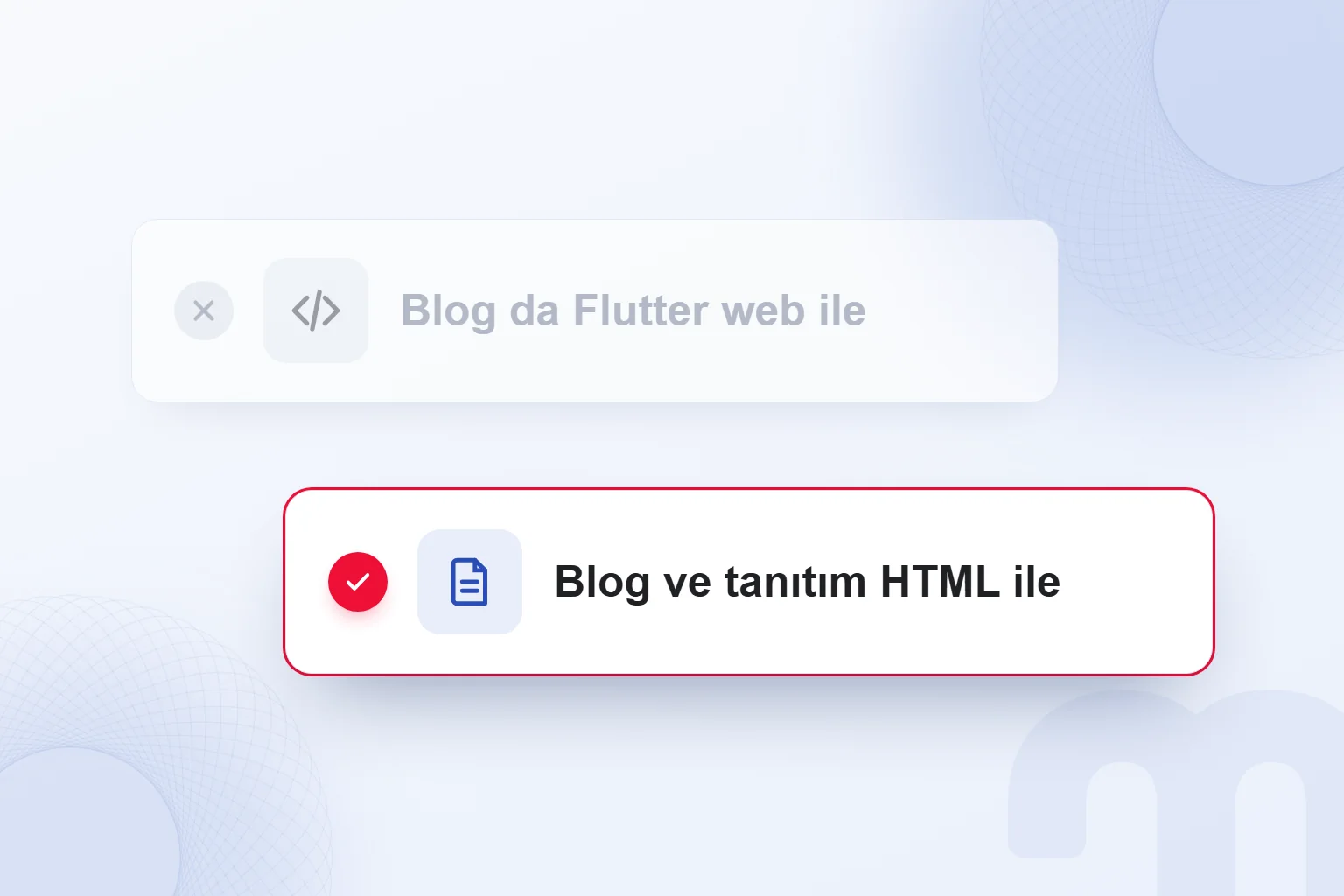 Uygulama Flutter ile, tanıtım ve blog sayfaları HTML ile.