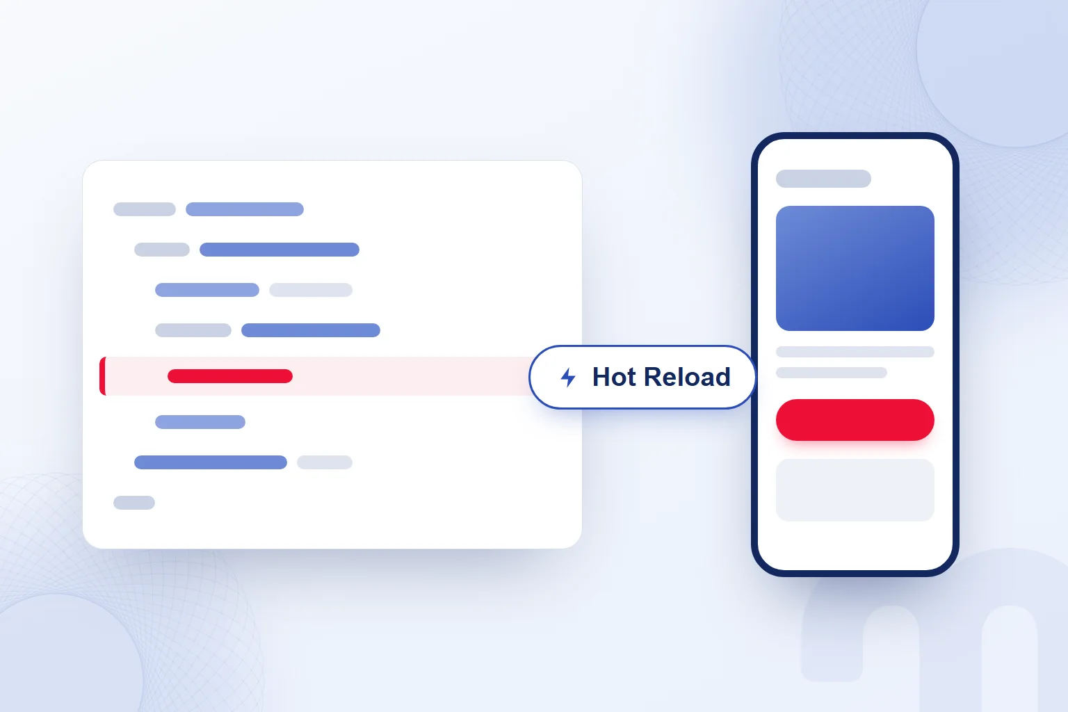 Hot Reload: kod değişikliği telefon önizlemesinde hemen görünüyor.