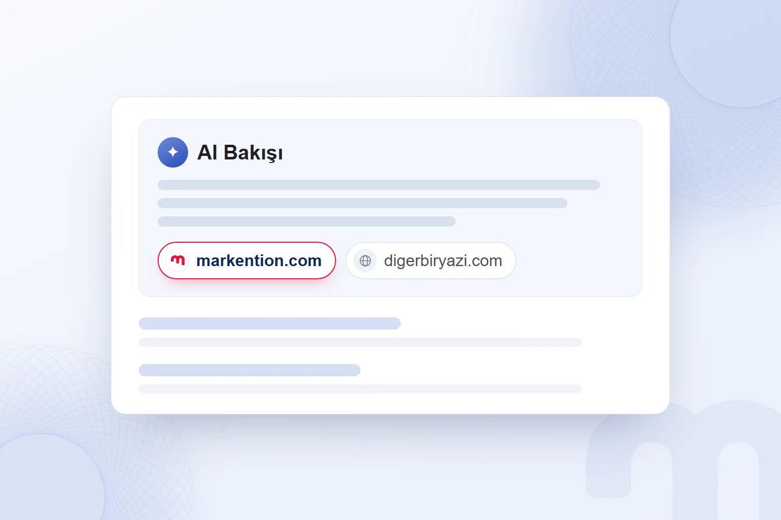 Arama sonuçlarının üstünde AI Bakışı kutusu; kaynaklar arasında markention.com.