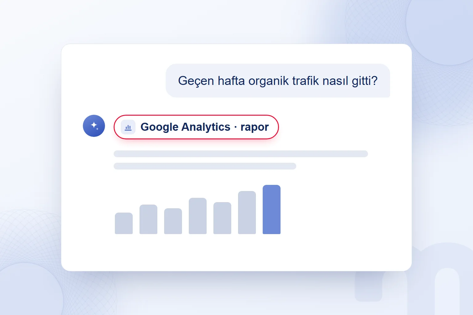 Sohbette araç çağrısı: soru, Google Analytics rapor aracı ve yanıt.