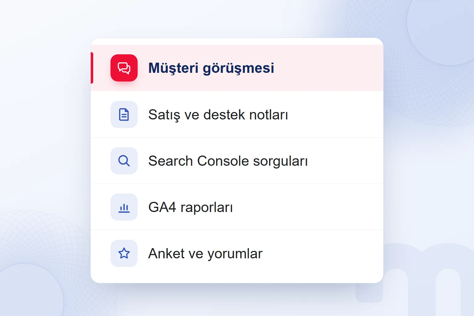 Personanın veri kaynakları; müşteri görüşmesi vurgulu.