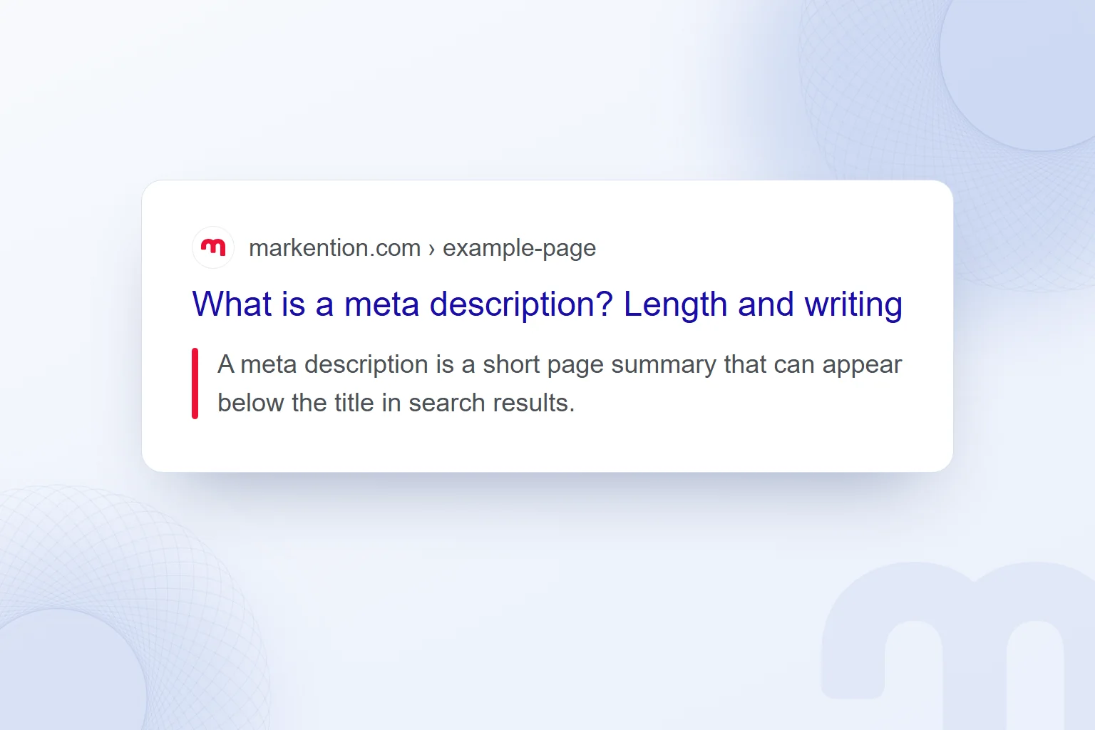A meta description in a search result: the description text below the title is highlighted.