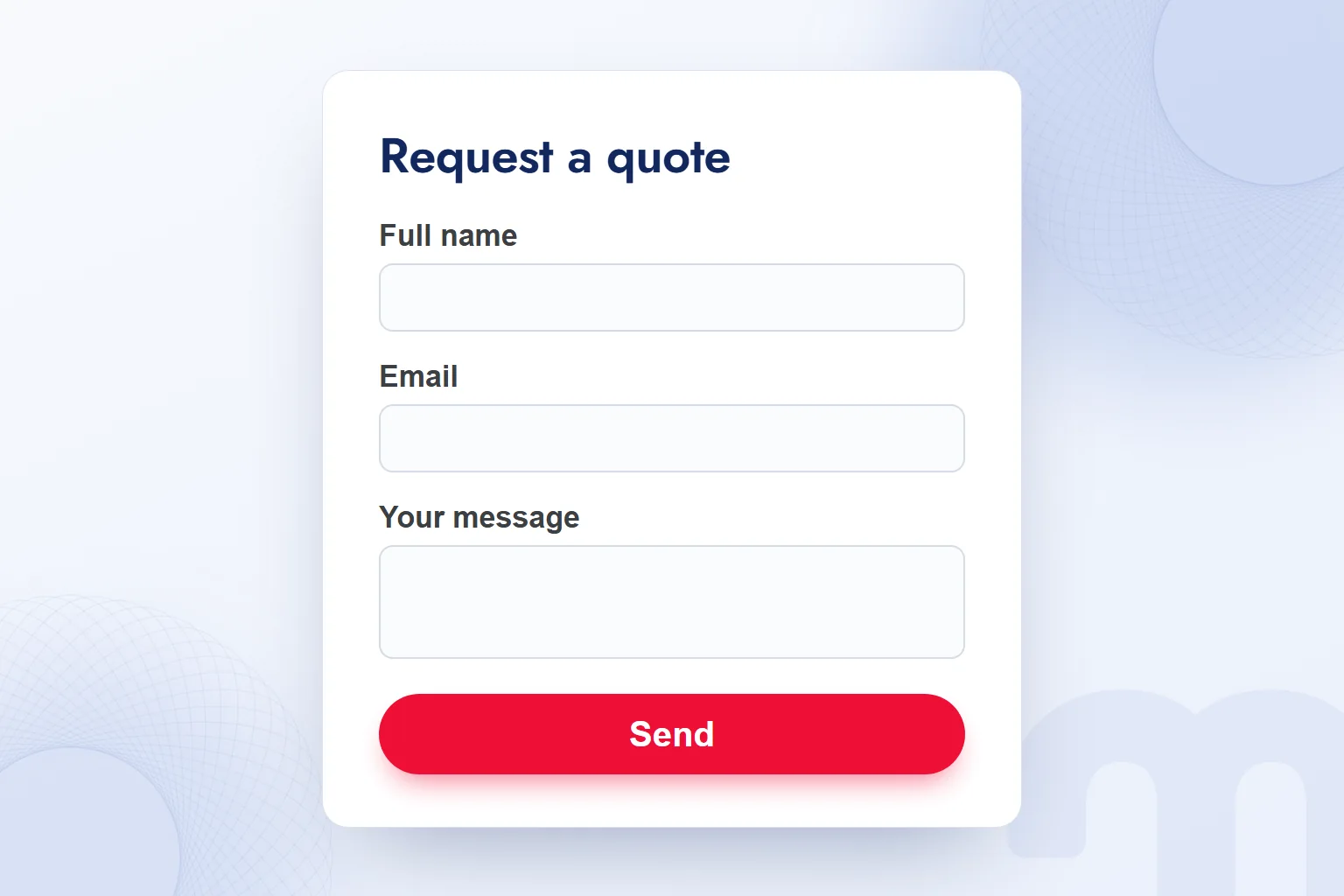 A quote request form with three labeled fields and a red primary button.