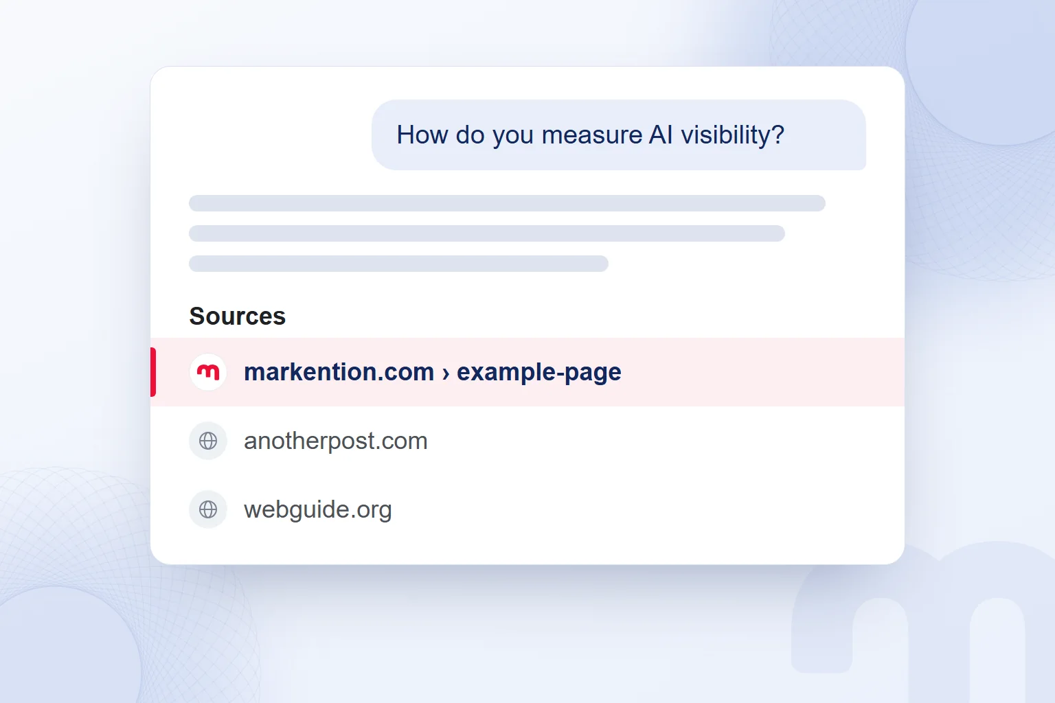Source chips in an AI answer, with the markention.com source highlighted.
