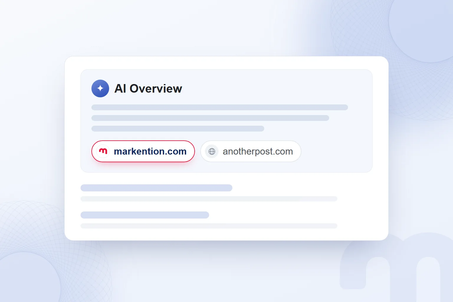 An AI Overview box above the search results, with markention.com among its sources.