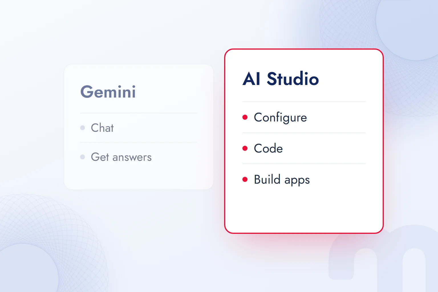 The Gemini app compared with Google AI Studio: a chat assistant next to a development environment.
